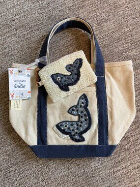 Beaded Whale Canvas Mini-Tote – NWT